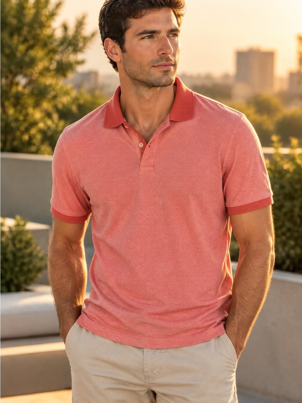 Express Men's Coral Short Sleeve Polo